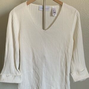 Liz Claiborne Cream Ribbed Cuffed Sleeve Blouse